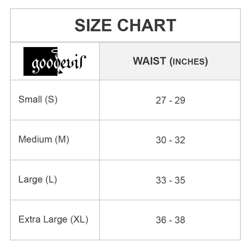 Good Devil image size chart 