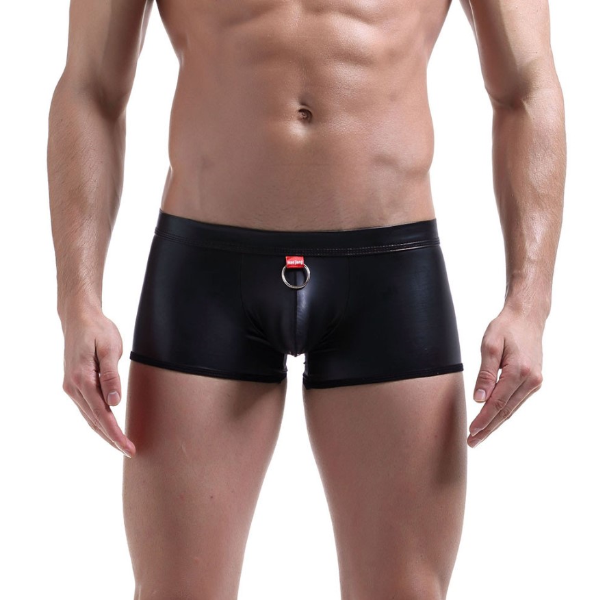 Meitianfacai Mens Underwear Imitation Leather Rings Lacquer Plain Pants Underpants