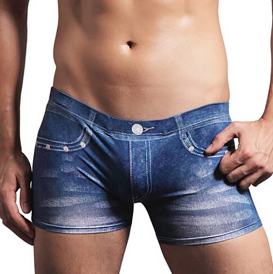 Farfi Denim Pattern Fake Jeans Print Cotton Men Boxer Briefs Underwear Underpants