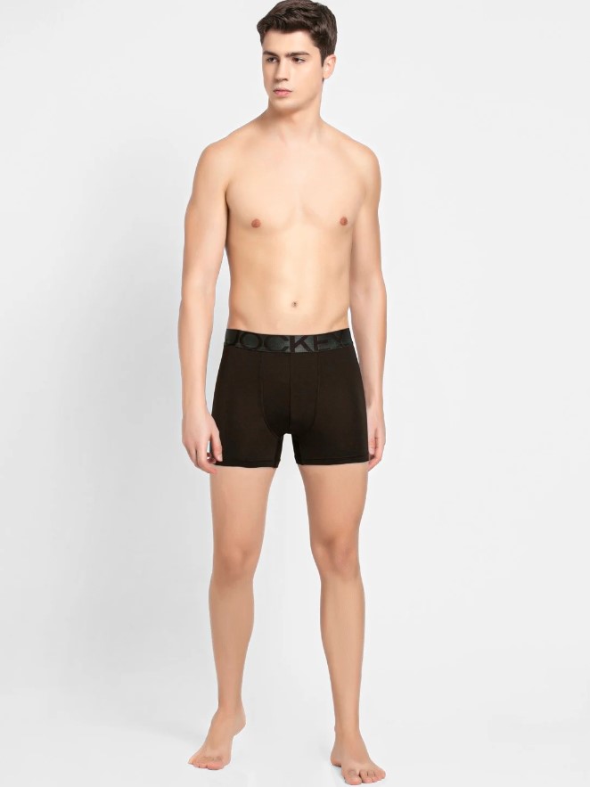 Men's Tactel Microfiber Elastane Stretch Solid Trunk with Moisture Move Treatment - Brown - men's underwear
